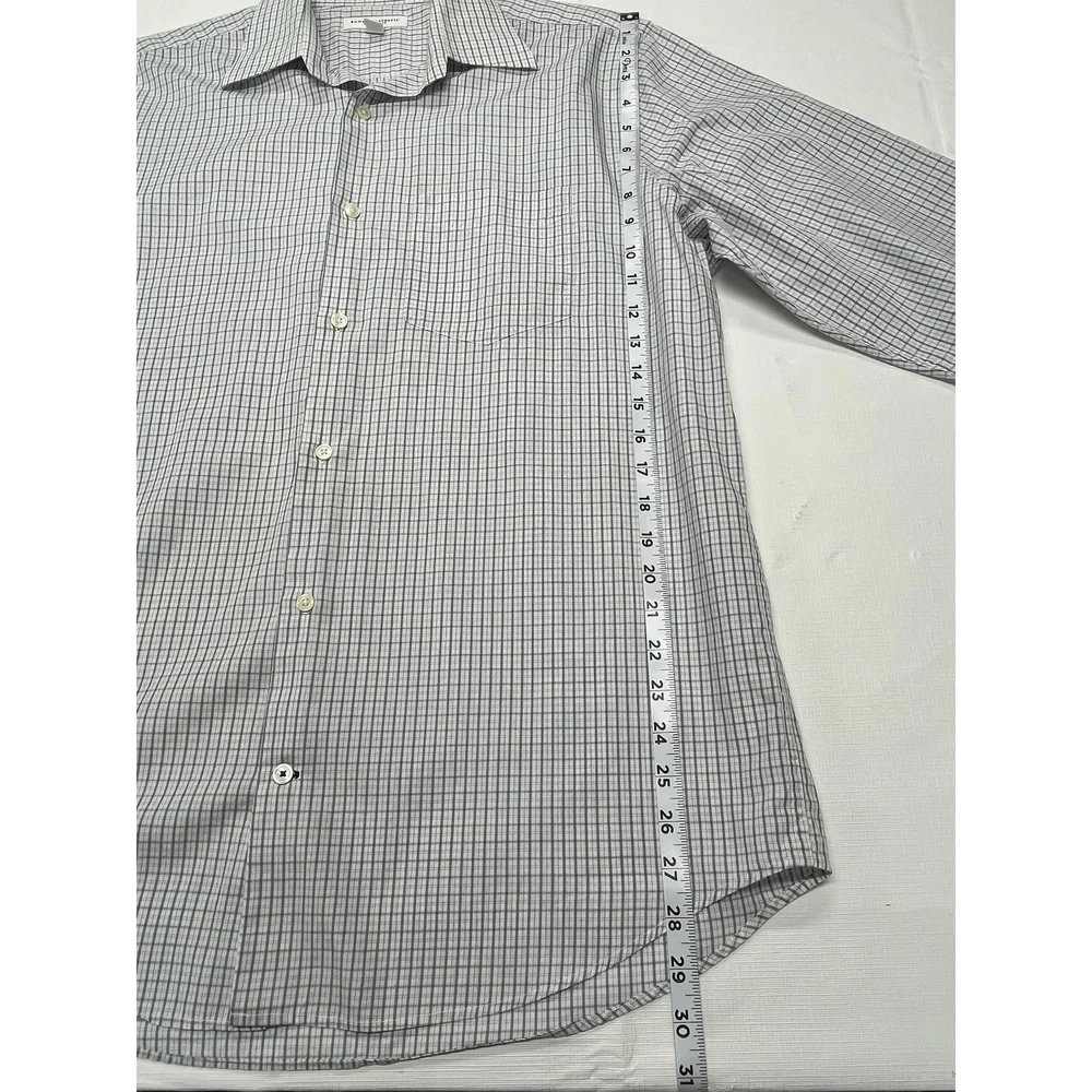 Banana Republic Classic‎ Fit Mens White Blue Checked L/S Button Up Shirt L